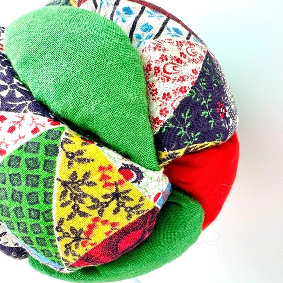 Vintage Quilted Patchwork Fabric Ball Christmas Ornament Set of 2 Boho Rustic - Picture 2 of 11